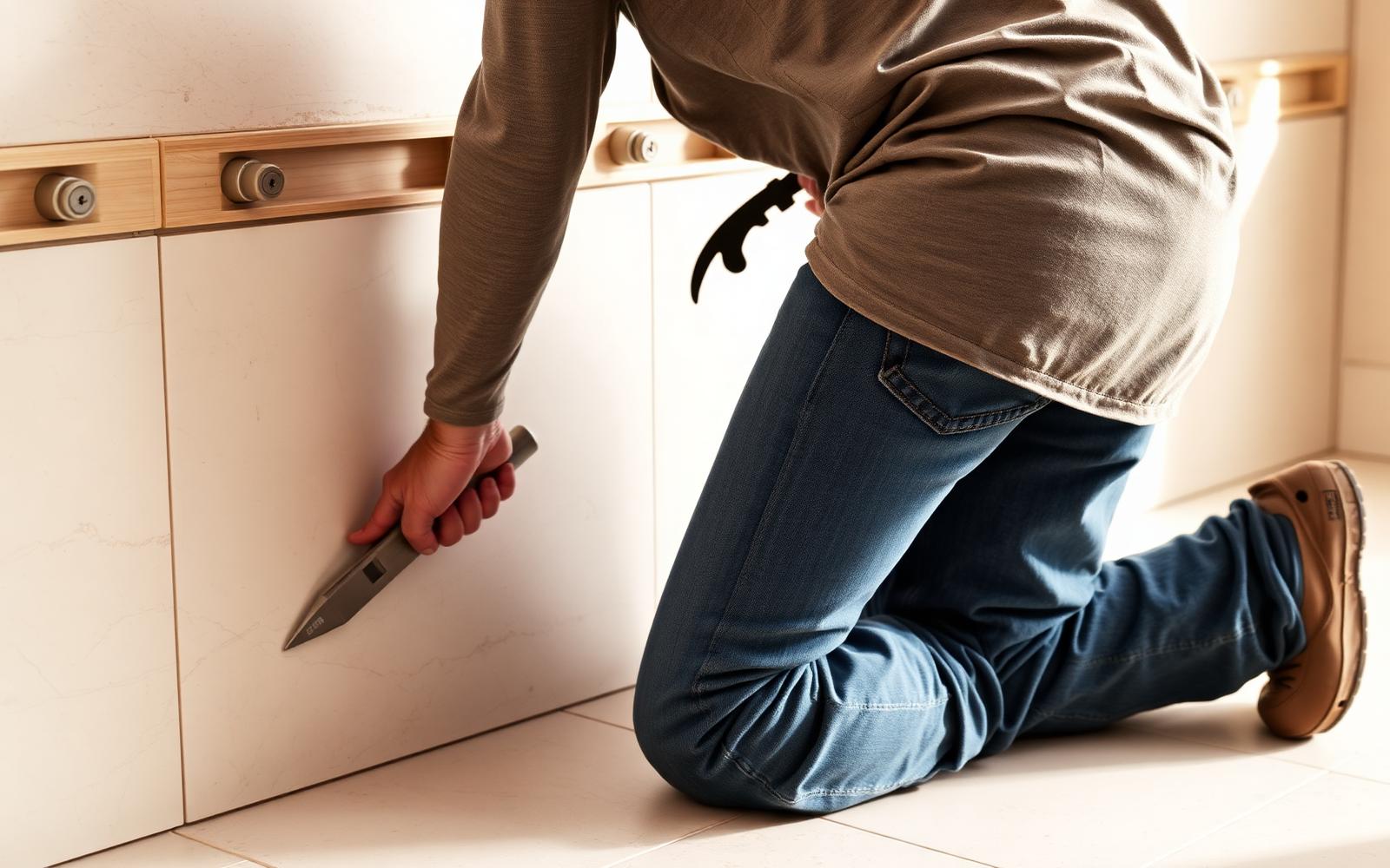 Posatore professionista al lavoro su un pavimento in grandi lastre in un cantiere vicentino
